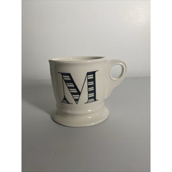 Anthropologie Monogram Initial Letter M Mug White Black Barber Coffee Tea Cup - Picture 1 of 6